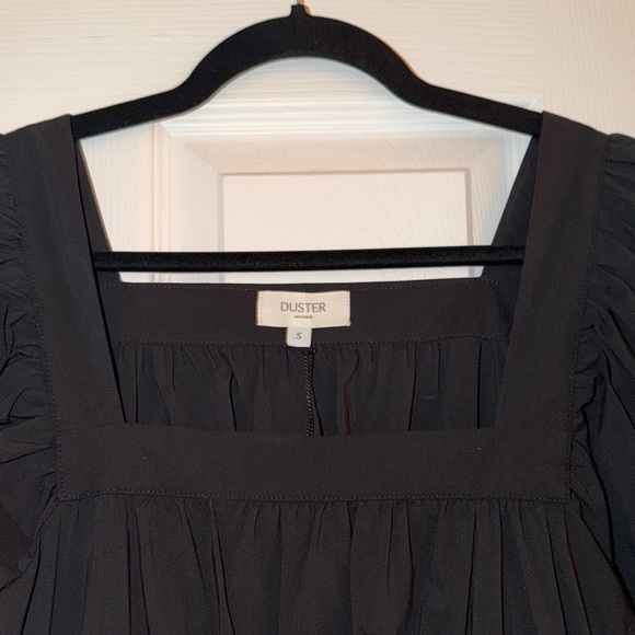 Duster Black Square-Neck Maxi Dress with Puff Sleeves, Tiered Skirt, Pockets - Picture 6 of 12